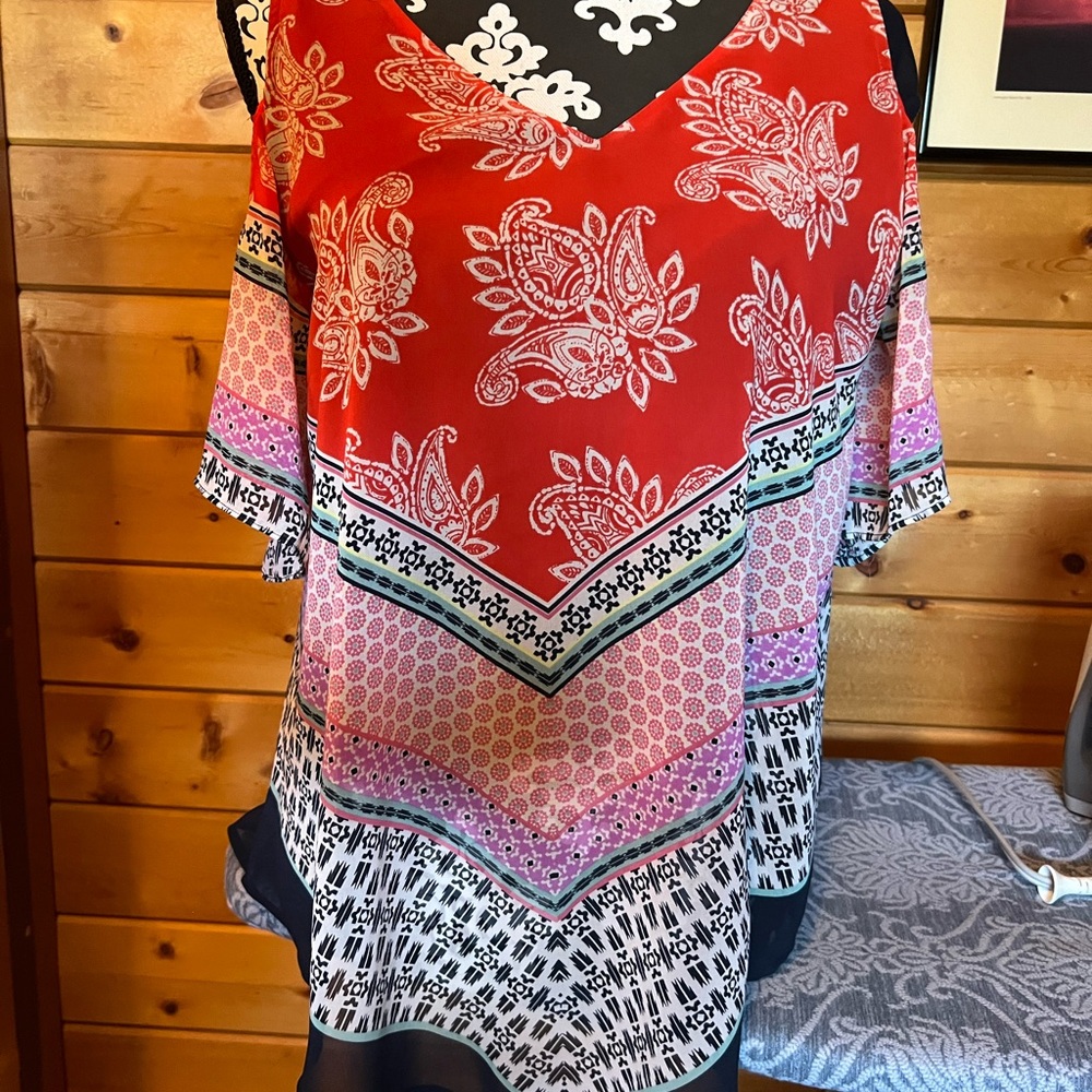 DR2 Orange, Blue, and Pink Paisley Blouse